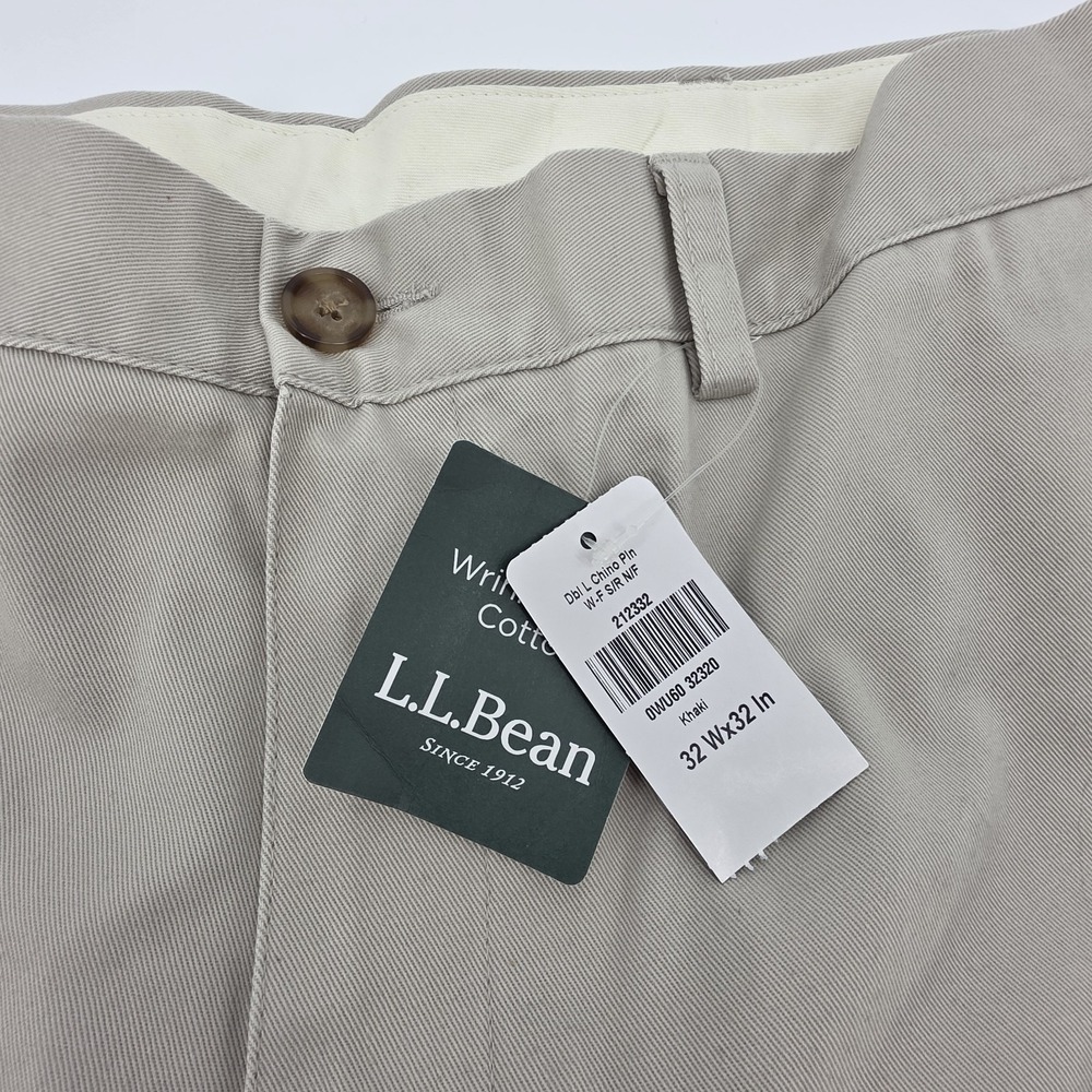 L.L. Bean Wrinkle-Free Double L Chinos Classic Fit Plain Front 32x32 Khaki New